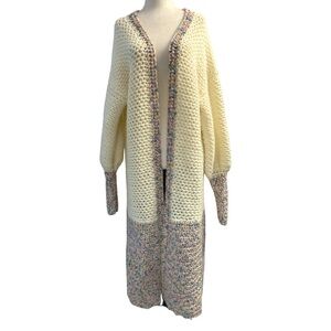 Handmade Multicoloured Knit Cardigan Sweater Excellent Condition L-Xl Pit 26